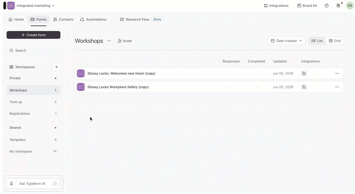 An animation demonstrating how to drag and drop Workspaces in the left-hand sidebar menu to reorder them.