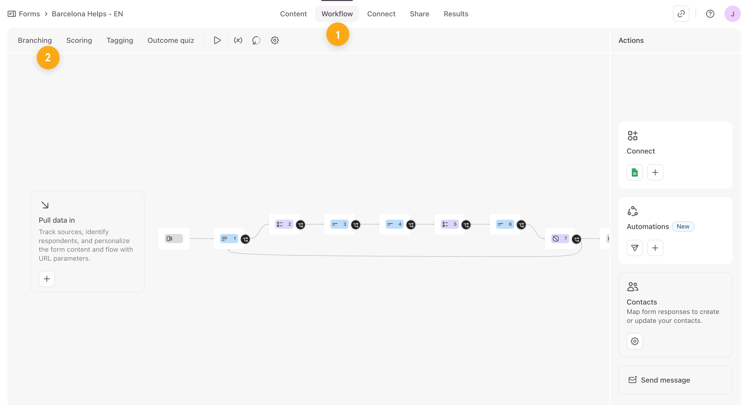 The Workflow panel with the Branching option highlighted.