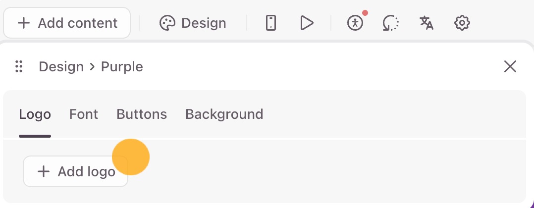 Ventana de personalización del tema en la que puede verse que la pestaña correspondiente al logo está vacía y aparece destacado el botón que permite añadir un logotipo.