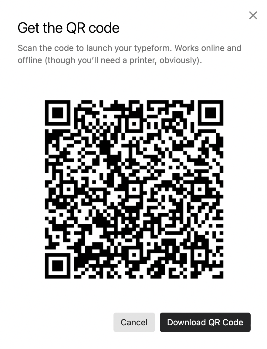 Une carte d’aperçu du code QR généré présentant des boutons permettant de copier le lien ou de télécharger l’image.