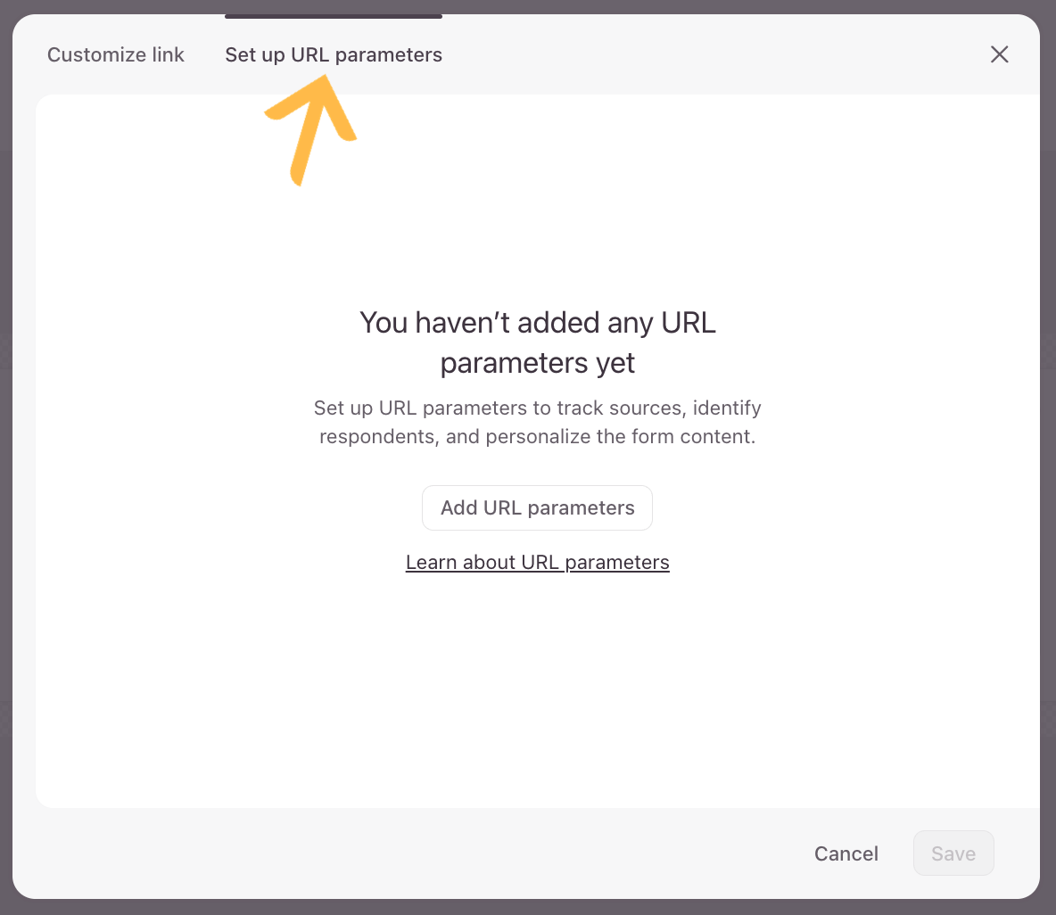Le module du menu de suivi indiquant l’emplacement du bouton « Configurer les paramètres d’URL ».