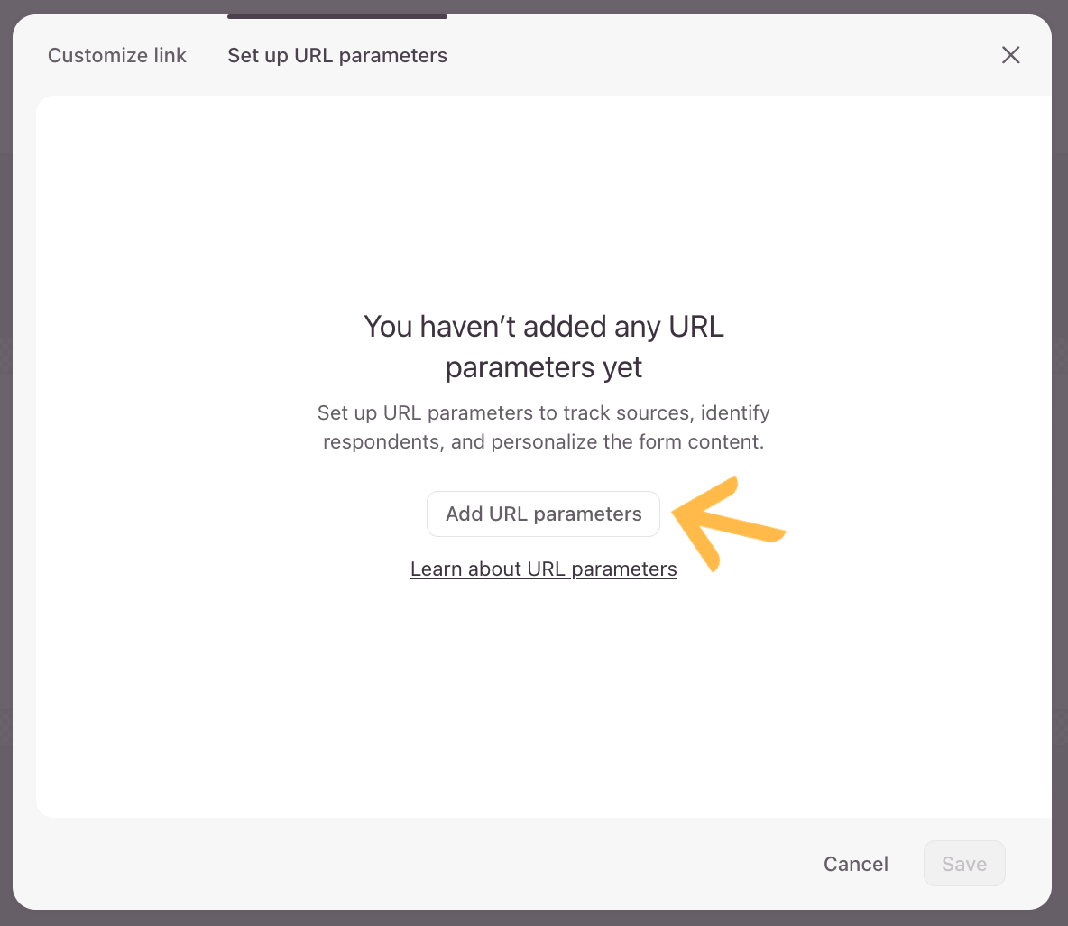 L’écran de l’assistant de mappage des paramètres mettant en évidence l’option centrale « Ajouter des paramètres d’URL ».