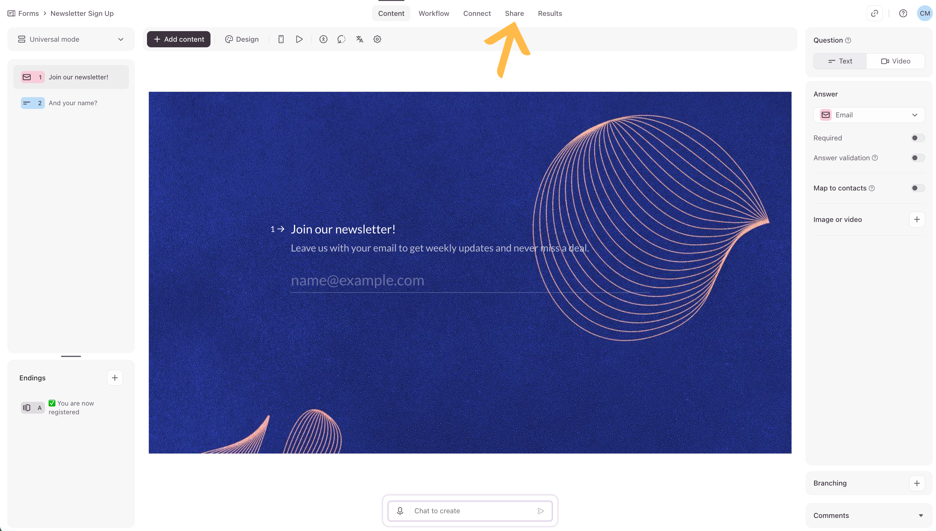 L’interface complète du panneau Partager affichant l’ensemble des outils de partage, d’intégration et de suivi.